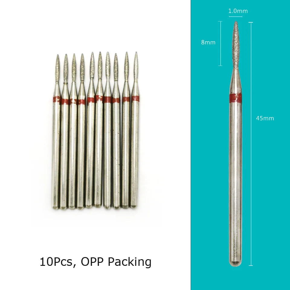 Set de 10 Brocas para Torno de Uñas HYTOOS - Fresas de Diamante para Cutículas, Cortadores para Pedicura, Accesorios para Uñas