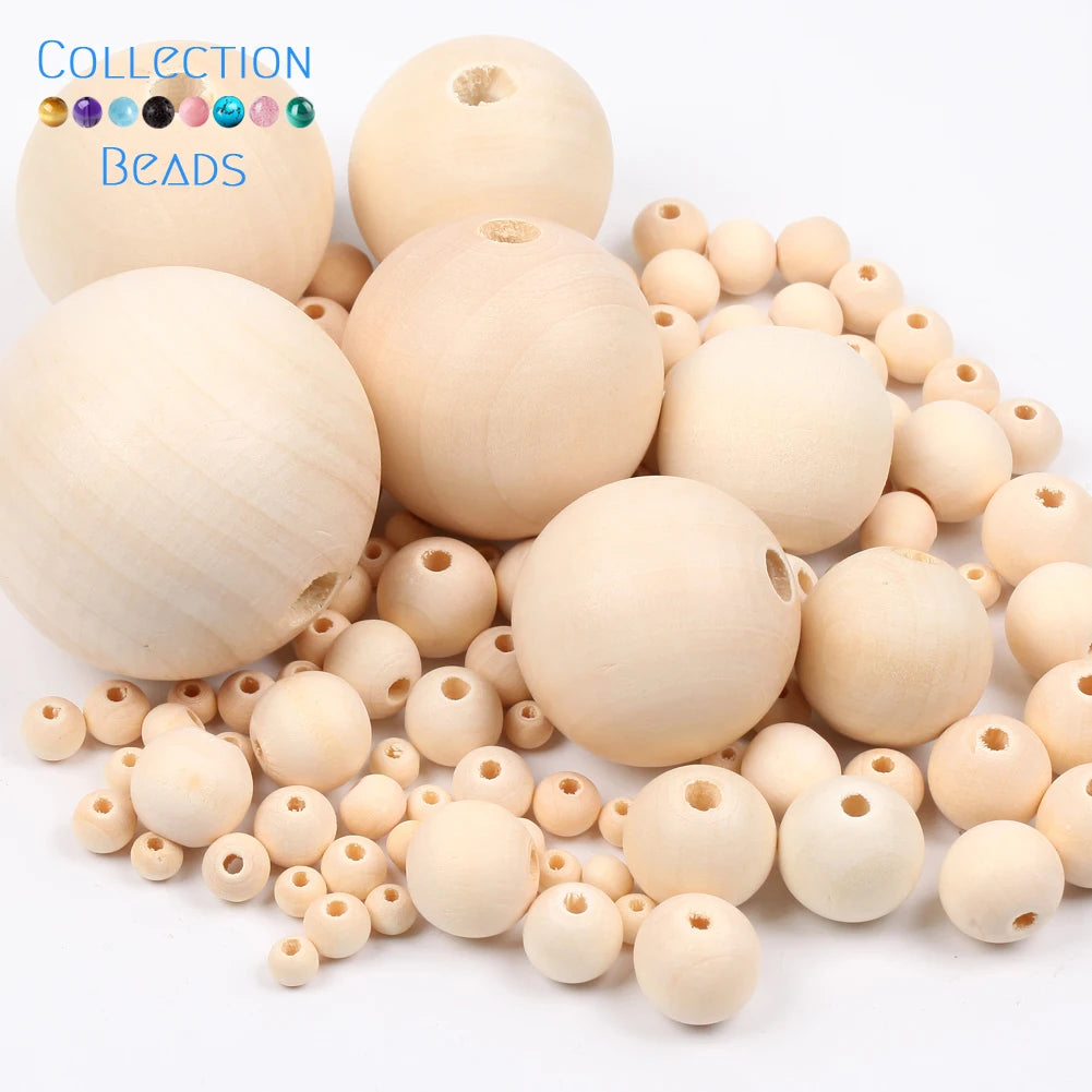 1000 Piezas de Bolas de Madera Natural para Joyería - Espaciadores Redondos de 4-50 mm, Accesorios Hechos a Mano para DIY