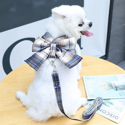 Conjunto de Arnés y Correa para Perro, Ajustable, con Lazo y Diseño Adorable, Sin Tirones, Correa Suave de Malla, Collar para Cachorro, Paseo al Aire Libre