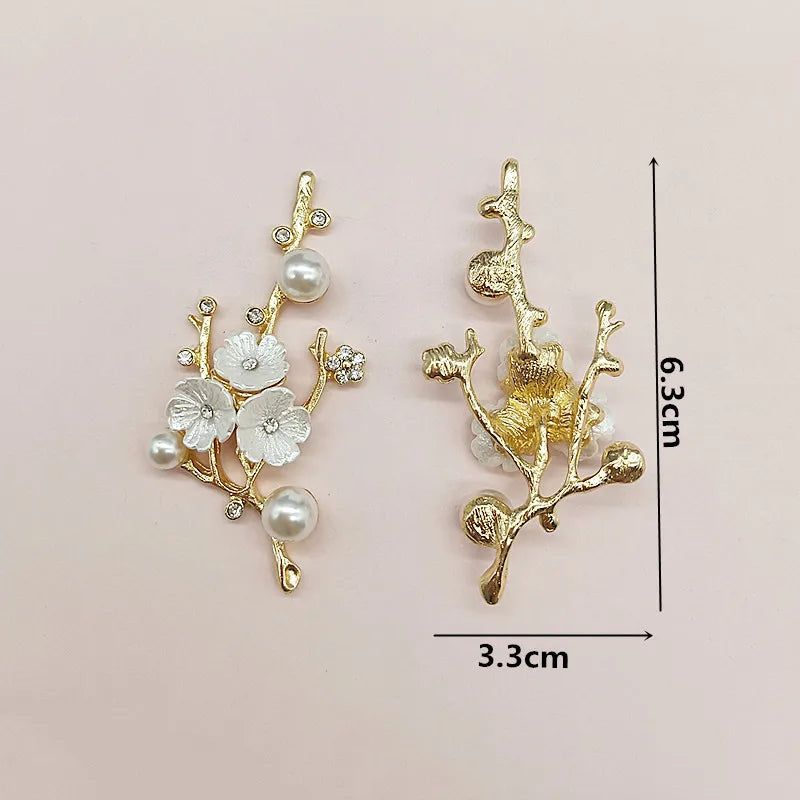 Rama de Flores Chapada en Oro KC - Accesorios de Aleación de Metal para Fabricación de Joyas, 33x63mm, 10 Piezas