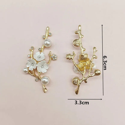 Rama de Flores Chapada en Oro KC - Accesorios de Aleación de Metal para Fabricación de Joyas, 33x63mm, 10 Piezas