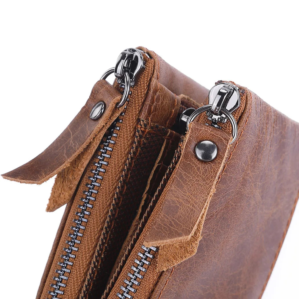 Cartera de Cuero Genuino para Hombre - Billetera Bifold con Protección RFID, Bolsillo para Monedas y Caja de Regalo - Negro/Marrón
