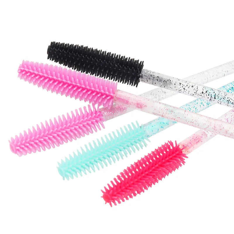 Conjunto de 50 Aplicadores Desechables de Pestañas de Silicona y Cristal: Cepillos de Diamantes para Maquillaje de Belleza Femenina