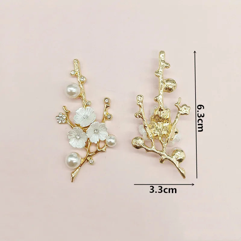 Rama de Flores Chapada en Oro KC - Accesorios de Aleación de Metal para Fabricación de Joyas, 33x63mm, 10 Piezas