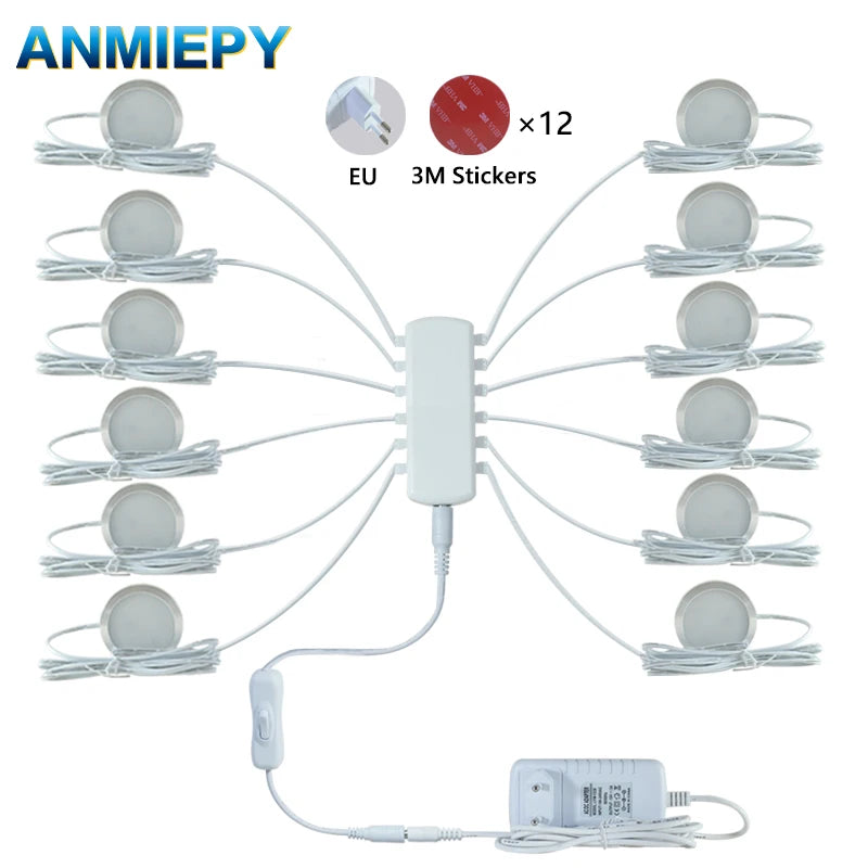 Lámpara LED para Bajo de Gabinete DC12V 3W/5W, Redonda, Iluminación para Armarios, Cocina y Hogar