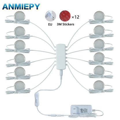 Lámpara LED para Bajo de Gabinete DC12V 3W/5W, Redonda, Iluminación para Armarios, Cocina y Hogar