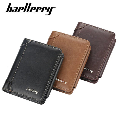 Nueva Billetera Corto para Hombre en Cuero PU de Alta Calidad con Cremallera, Diseño Vintage, Cartera con Bolsillo para Monedas y Ranura para Tarjetas