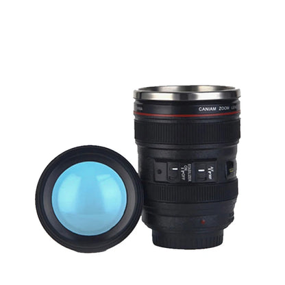 Taza de Café en Forma de Lente de Cámara EF24-105mm | Taza de Acero Inoxidable Blanca y Negra | Regalo Único para Amantes de la Fotografía