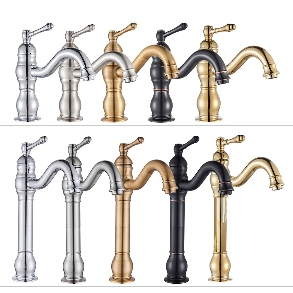 Grifo de Lavabo de Bronce Antiguo | Grifo de Mezcla de Agua Caliente y Fría | Instalación en Superficie de un Solo Orificio