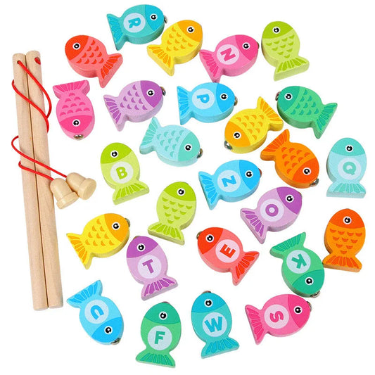Juguetes de Pesca Magnéticos de Madera para Bebés - Aprendizaje de Alfanuméricos y Vida Marina, Juegos Educativos Tempranos