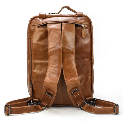 Maletín de Negocios para Hombre en Cuero Genuino Suave - Bolsa Multifuncional 3 en 1, Maletín, Bandolera y Tote para Laptop de 14 Pulgadas