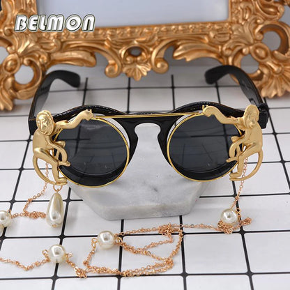 Gafas de Sol Barrocas Steampunk para Mujer - Lentes Redondas UV400, Estilo Vintage RS663