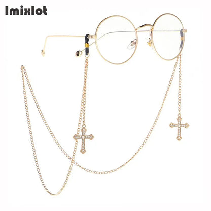 1PC Cadena de Gafas de Metal Dorado con Múltiples Estilos: Cadena para Gafas con Colgante de Fresa, Cruz, Flor - Sujeta Cordón para Lentes de Lectura