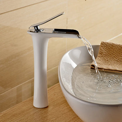 Grifo de Lavabo Moderno Blanco | Grifo de Agua en Cascada | Mezclador de Agua Caliente y Fría | Montaje de Un Solo Orificio