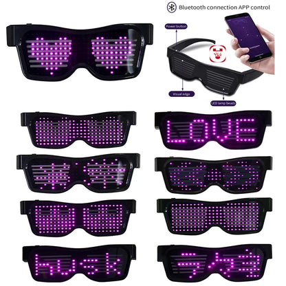 Gafas de Fiesta LED con Control por App y Bluetooth Personalizables Idiomas USB Recargables Luminiscentes para Conciertos, Navidad y Cumpleaños