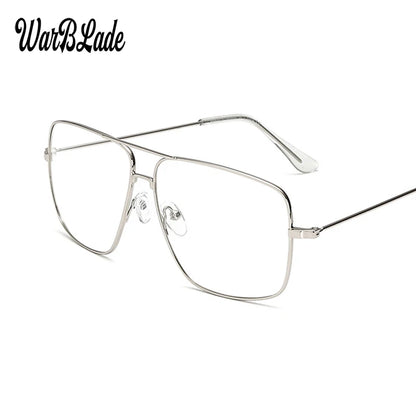 WarBLade - Gafas de Sol con Montura de Metal Dorado para Hombre y Mujer, Lentes Ópticas Cuadradas Retro, Lentes Transparentes de Nerd