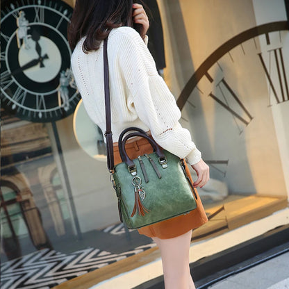Bolsos de Mano Vintage de Cuero PU para Mujer, Bolsos Messenger, Tote, Bolsos Crossbody con Adorno de Borlas, Bolsos Boston, Venta Caliente