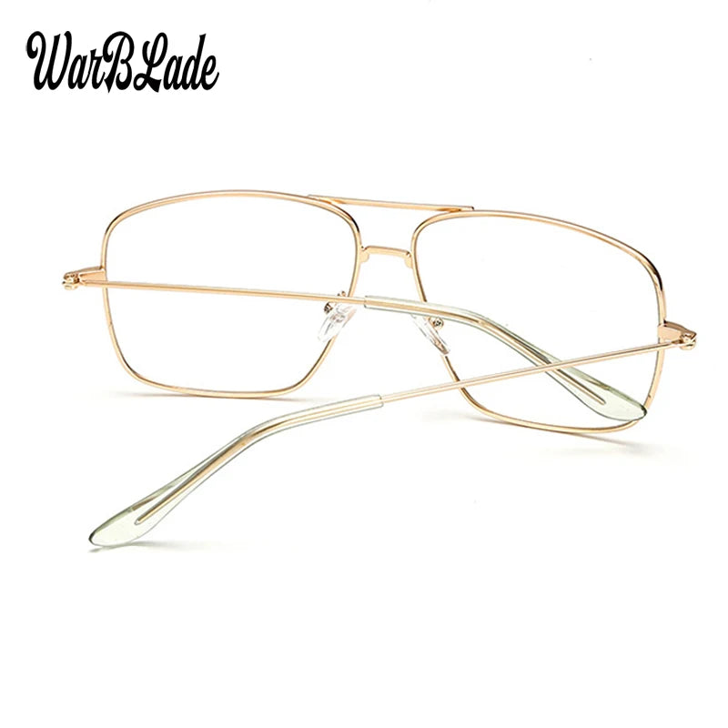 WarBLade - Gafas de Sol con Montura de Metal Dorado para Hombre y Mujer, Lentes Ópticas Cuadradas Retro, Lentes Transparentes de Nerd