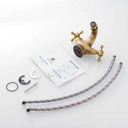 Grifo de Bidet Antiguo G1/2 | Grifo de Baño con Dos Manijas Cerámicas | Mezclador de Agua de Cobre Montado en Superficie 7313