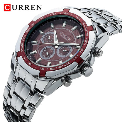 CURREN - Reloj Analógico de Acero Inoxidable para Hombre, Resistente al Agua con Calendario, Diseño Militar Deportivo, Ideal para Negocios