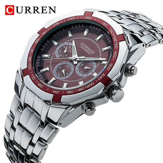 CURREN - Reloj Analógico de Acero Inoxidable para Hombre, Resistente al Agua con Calendario, Diseño Militar Deportivo, Ideal para Negocios