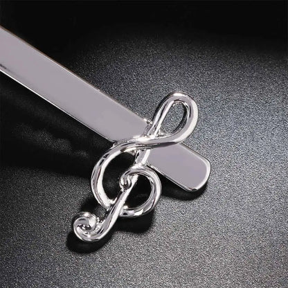 Clip de Corbata de Moda para Hombres - Clip Musical de Nota y Piano - Accesorios de Negocios en Plata
