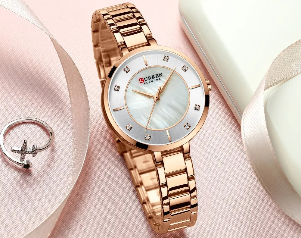 Relojes de Oro Rosa para Mujer, Accesorio de Marca Superior de Lujo, de Cuarzo, Resistente al Agua