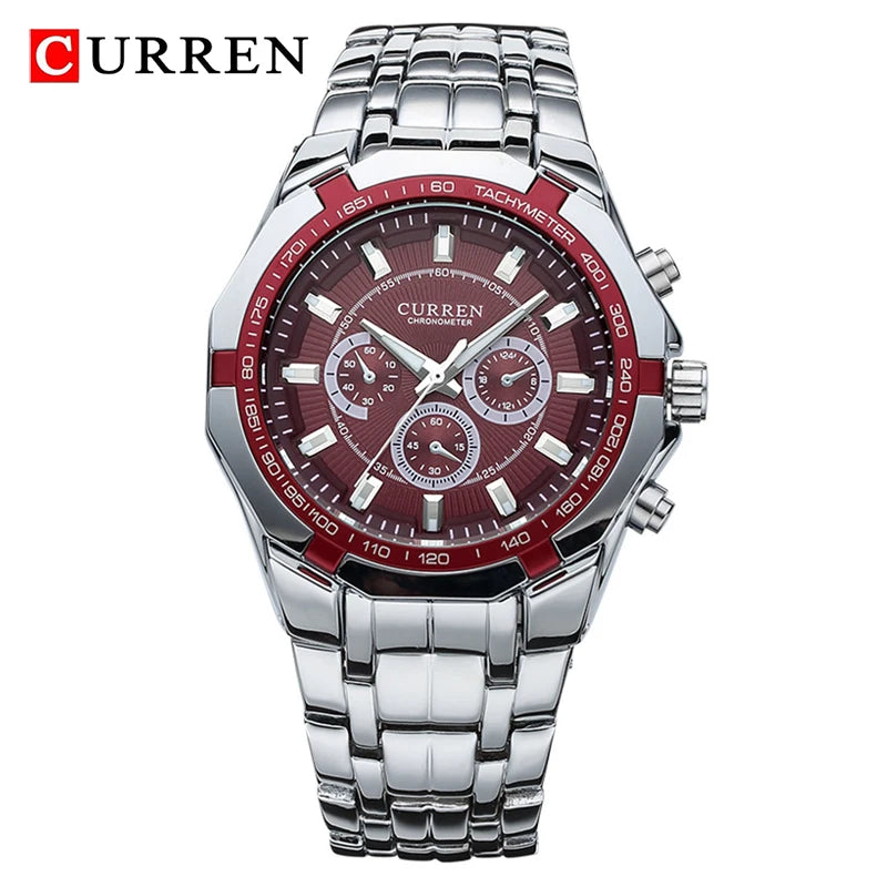 CURREN - Reloj Analógico de Acero Inoxidable para Hombre, Resistente al Agua con Calendario, Diseño Militar Deportivo, Ideal para Negocios