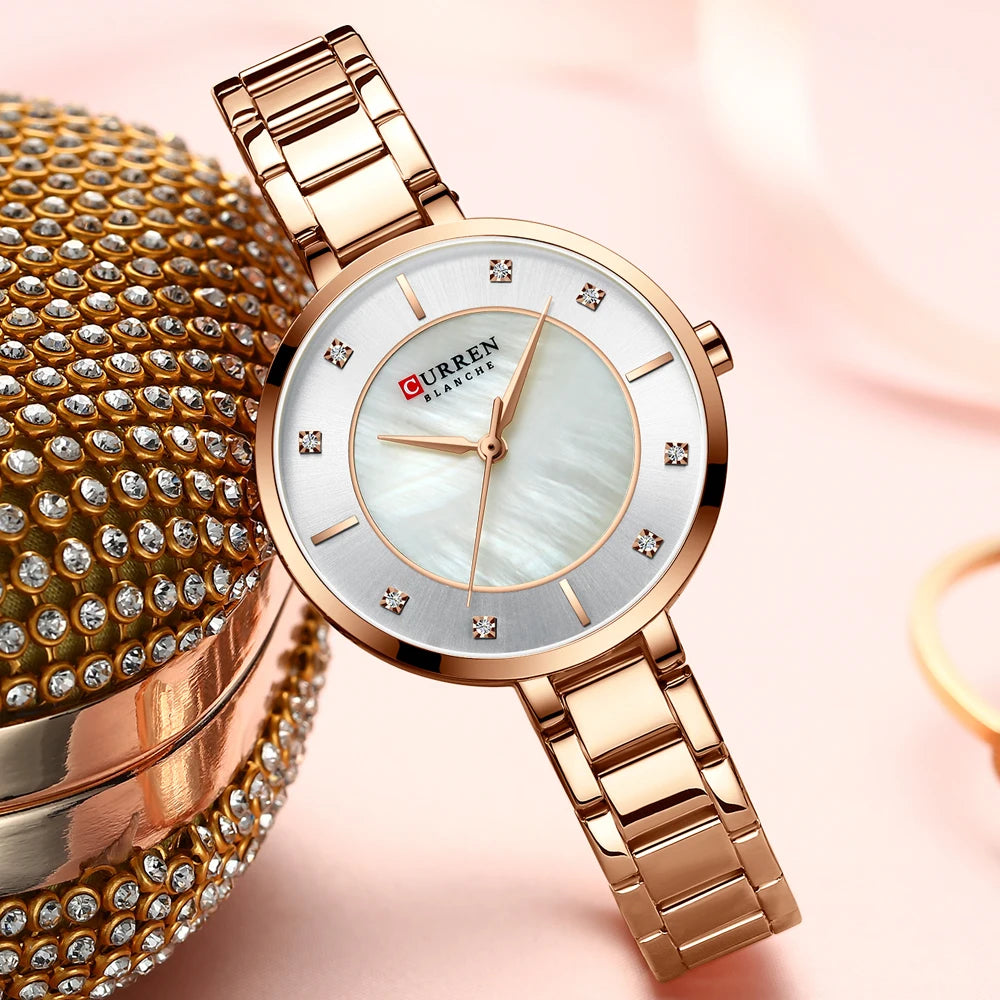 Relojes de Oro Rosa para Mujer, Accesorio de Marca Superior de Lujo, de Cuarzo, Resistente al Agua