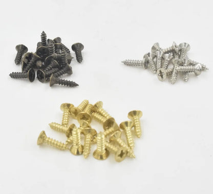 500 Pcs Tornillos de Cabeza Plana para Carpintería | Accesorios de Hardware para Muebles | 2mm a 3mm en Oro, Plata y Bronce