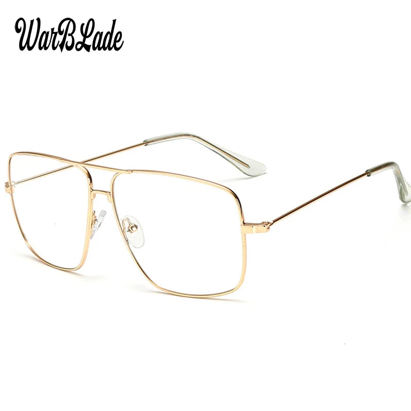 WarBLade - Gafas de Sol con Montura de Metal Dorado para Hombre y Mujer, Lentes Ópticas Cuadradas Retro, Lentes Transparentes de Nerd