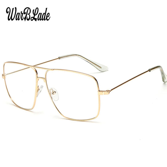 WarBLade - Gafas de Sol con Montura de Metal Dorado para Hombre y Mujer, Lentes Ópticas Cuadradas Retro, Lentes Transparentes de Nerd