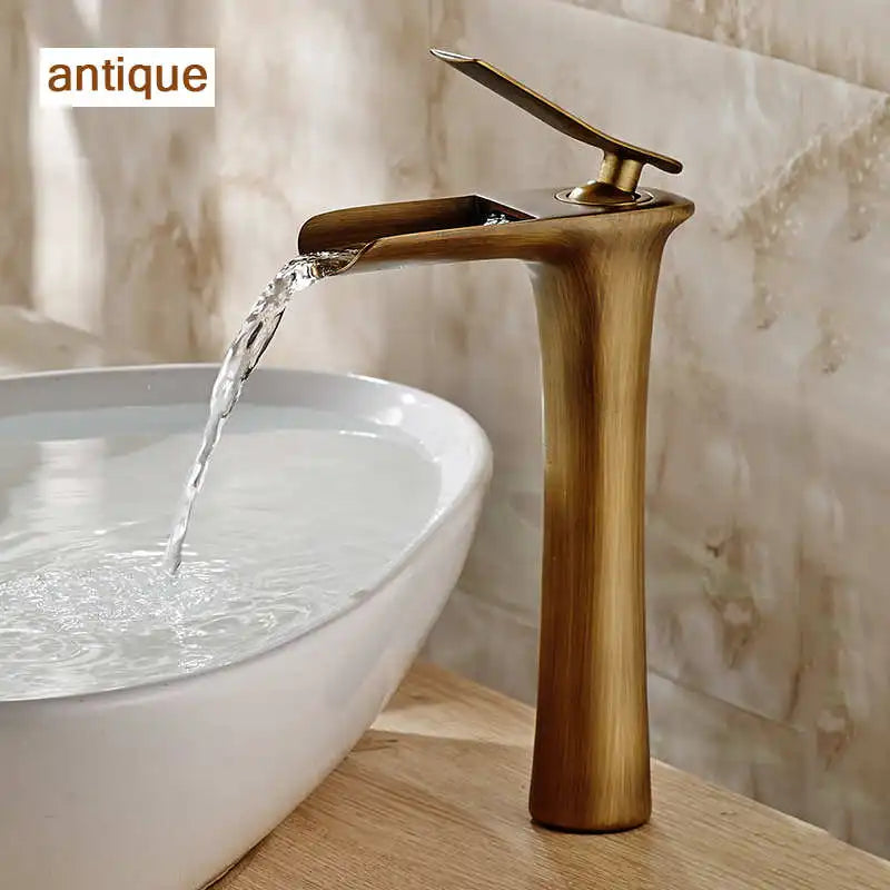 Grifo de Lavabo Moderno Blanco | Grifo de Agua en Cascada | Mezclador de Agua Caliente y Fría | Montaje de Un Solo Orificio