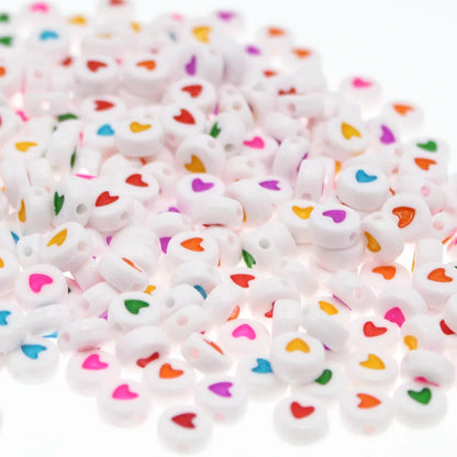 Cuentas Redondas Planas de Acrílico para Manualidades y Joyería de Moda - Corazón de Amor, 100 Piezas