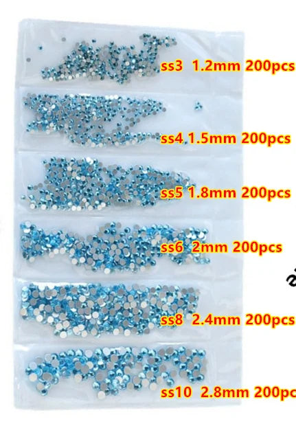 SS3-SS10, 1200 Uds., mezcla de tamaños, rosa/verde/azul/blanco, cristal de ópalo, diamantes de imitación para uñas, purpurina, decoración de diamantes de imitación para decoración de uñas