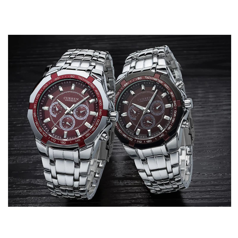 CURREN - Reloj Analógico de Acero Inoxidable para Hombre, Resistente al Agua con Calendario, Diseño Militar Deportivo, Ideal para Negocios