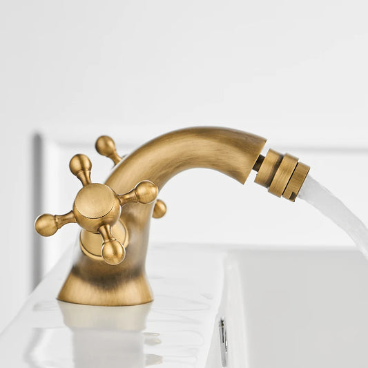 Grifo de Bidet Antiguo G1/2 | Grifo de Baño con Dos Manijas Cerámicas | Mezclador de Agua de Cobre Montado en Superficie 7313