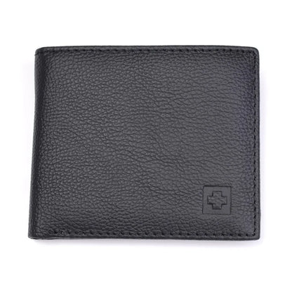 Cartera de Cuero Genuino para Hombre - Billetera Bifold con Protección RFID, Bolsillo para Monedas y Caja de Regalo - Negro/Marrón