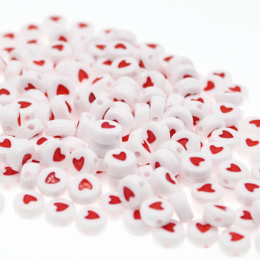 Cuentas Redondas Planas de Acrílico para Manualidades y Joyería de Moda - Corazón de Amor, 100 Piezas