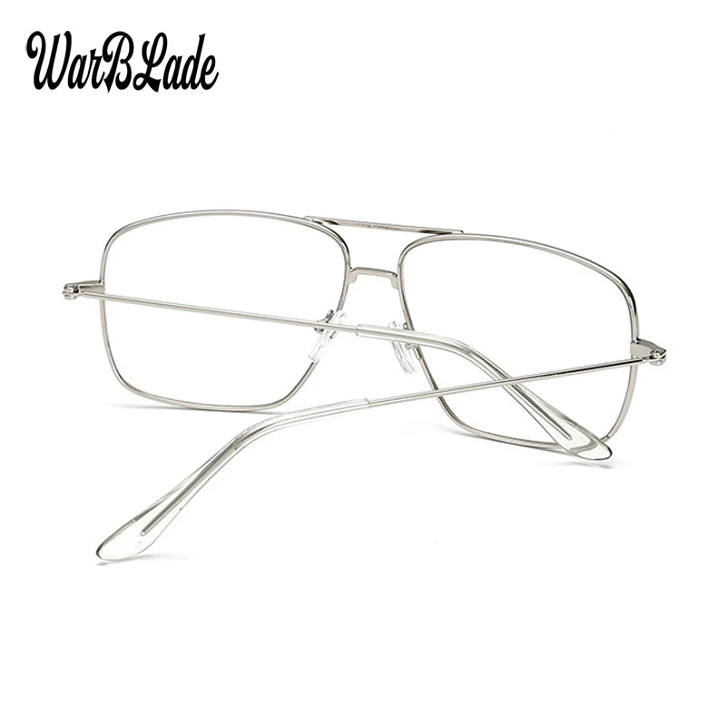 WarBLade - Gafas de Sol con Montura de Metal Dorado para Hombre y Mujer, Lentes Ópticas Cuadradas Retro, Lentes Transparentes de Nerd