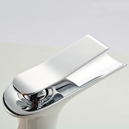 Grifo de Lavabo Moderno Blanco | Grifo de Agua en Cascada | Mezclador de Agua Caliente y Fría | Montaje de Un Solo Orificio