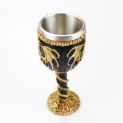 Cáliz Gótico 3D Vikingo de Acero Inoxidable y Resina con Calavera, Garra de Dragón y Espina de Esqueleto, Copa de Vino y Whisky