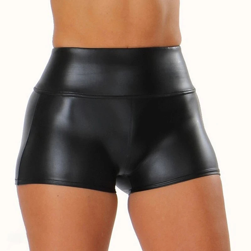 Shorts de Cuero para Mujer, Cintura Alta Bodycon Push-Up, Cortos Slim Fit Negros, Deportivos y Sexy, Joggers Fitness