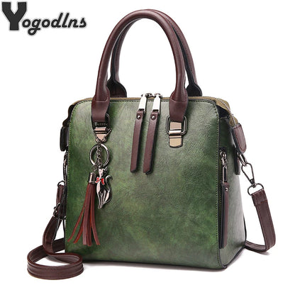 Bolsos de Mano Vintage de Cuero PU para Mujer, Bolsos Messenger, Tote, Bolsos Crossbody con Adorno de Borlas, Bolsos Boston, Venta Caliente