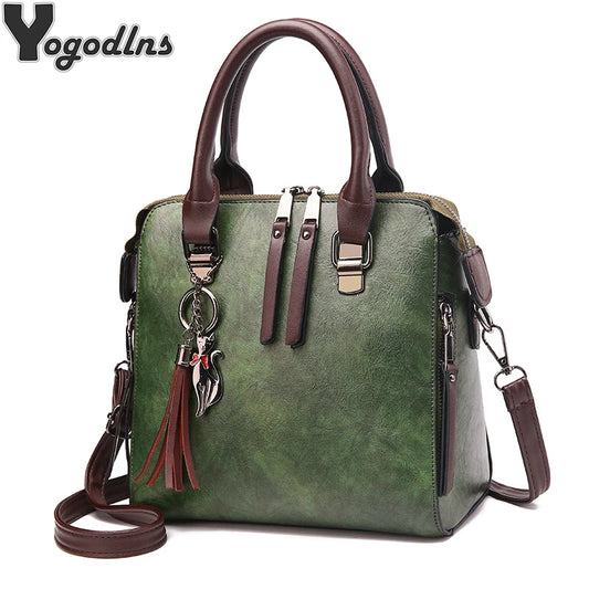 Bolsos de Mano Vintage de Cuero PU para Mujer, Bolsos Messenger, Tote, Bolsos Crossbody con Adorno de Borlas, Bolsos Boston, Venta Caliente