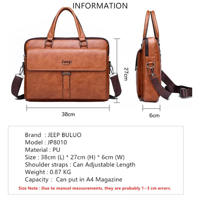Maletín de Negocios para Hombre JEEP BULUO, Bolso de Hombro de Cuero PU, Ideal para Portátil