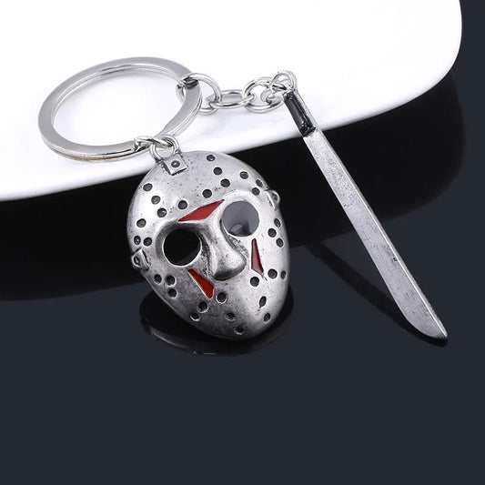 Llavero de película de terror para niños, Jason, máscara de Hockey, cuchillo, Metal, regalo de joyería de Halloween