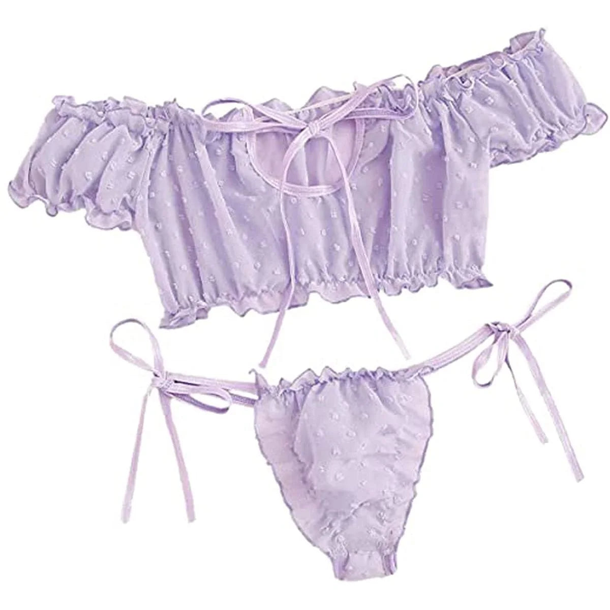 Conjunto de Lencería Sexy para Mujeres: Sujetador de Malla con Volantes y Tanga
