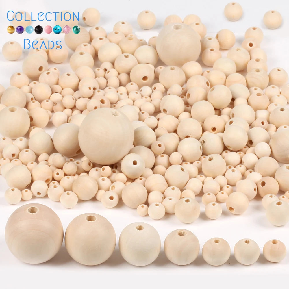 1000 Piezas de Bolas de Madera Natural para Joyería - Espaciadores Redondos de 4-50 mm, Accesorios Hechos a Mano para DIY