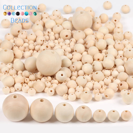 1000 Piezas de Bolas de Madera Natural para Joyería - Espaciadores Redondos de 4-50 mm, Accesorios Hechos a Mano para DIY